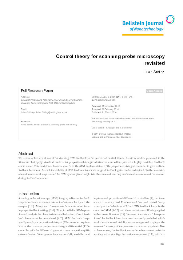 Control theory for scanning probe microscopy revisited Thumbnail